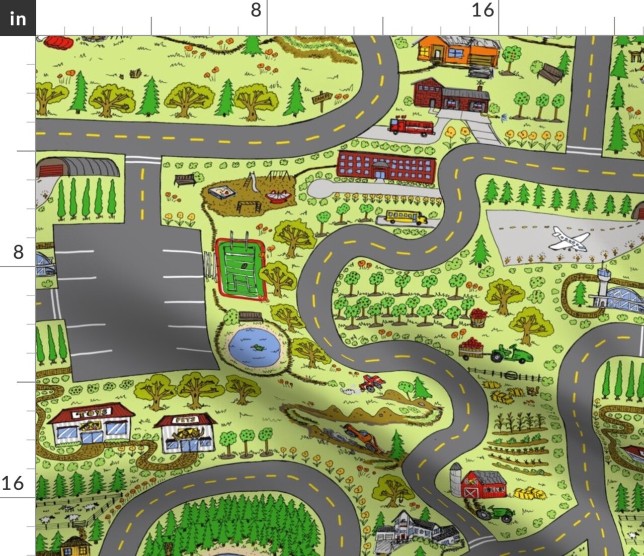 Country Playmat Map Toy Car Airplane Nursery Boy Tractors Trucks Custom Printed Fabric by Spoonflower Various Fabrics by the Yard or Fat Quarter